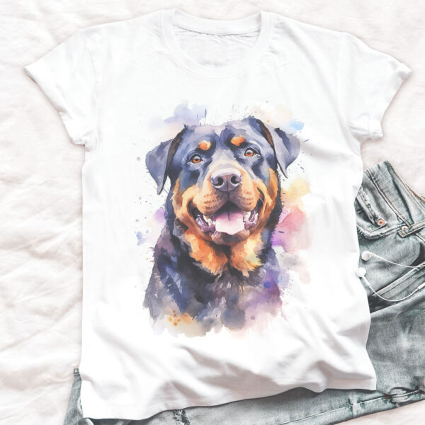 Rottweiler WB0595 20 Ротвайлер, акварелен портрет върху бял памук