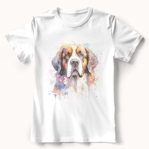 Saint Bernard Dog WB0597 21 Тениска със санбернар, цветен акварелен портрет