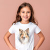 Sheltie WB0607 10 Тениска с шелти, акварелен портрет в кремаво, унисекс кройка