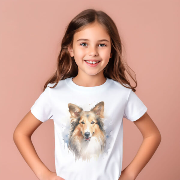 Sheltie WB0607 10 Тениска с шелти, акварелен портрет в кремаво, унисекс кройка