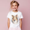 Sheltie WB0607 11 Тениска с шелти, акварелен портрет в кремаво, детайл от щампата