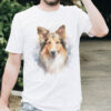 Sheltie WB0607 19 Тениска с шелти, акварелен портрет в кремаво, бял органичен памук