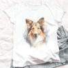 Sheltie WB0607 20 Шелти, акварелен портрет в кремаво върху бял памук