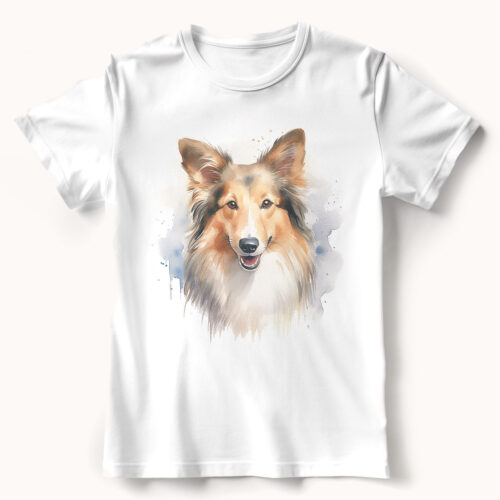 Sheltie WB0607 21 Тениска с шелти, акварелен портрет в кремаво
