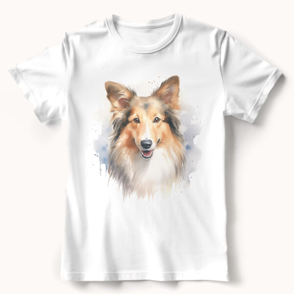 Sheltie WB0607 21 Тениска с шелти, акварелен портрет в кремаво