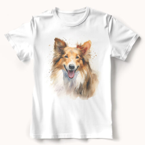 Sheltie WB0608 21 Тениска с шелти с усмивка, топъл акварел