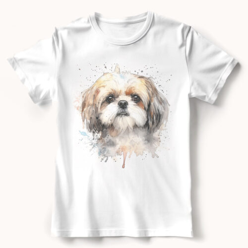 Shih Tzu WB0611 21 Тениска с ши тцу, акварелен портрет в кремаво