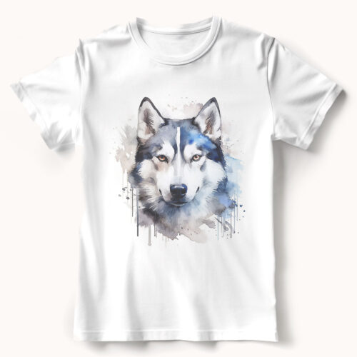 Siberian Husky WB0613 21 Тениска със сибирско хъски, акварелен портрет