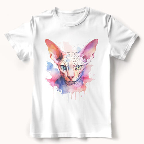 Sphynx cat WB0616 21 Тениска с котка сфинкс, акварел в розово и синьо