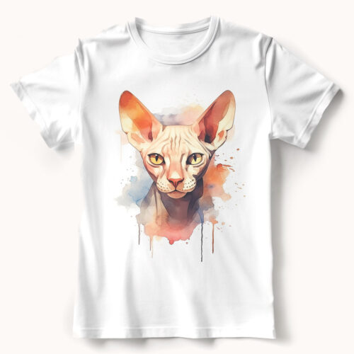 Sphynx cat WB0617 21 Тениска с котка сфинкс, акварел в розово и оранжево