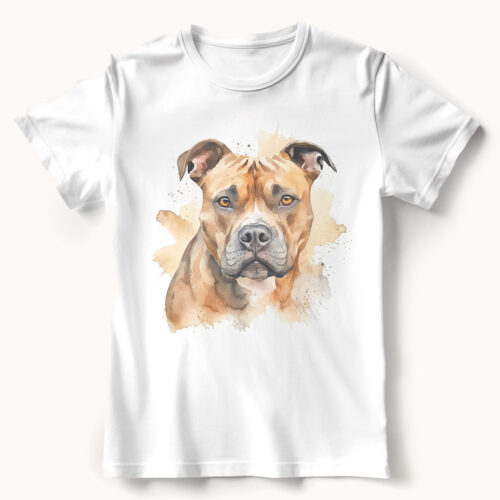 Staffordshire Bull Terrier WB0618 21 Тениска със стафордширски бултериер, акварел