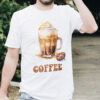 Тениска с високо кафе с крем и надпис Coffee, бял органичен памук