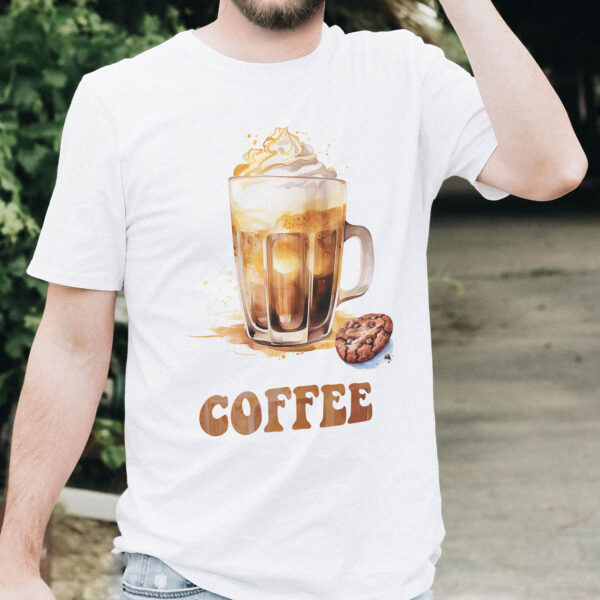 Тениска с високо кафе с крем и надпис Coffee, бял органичен памук