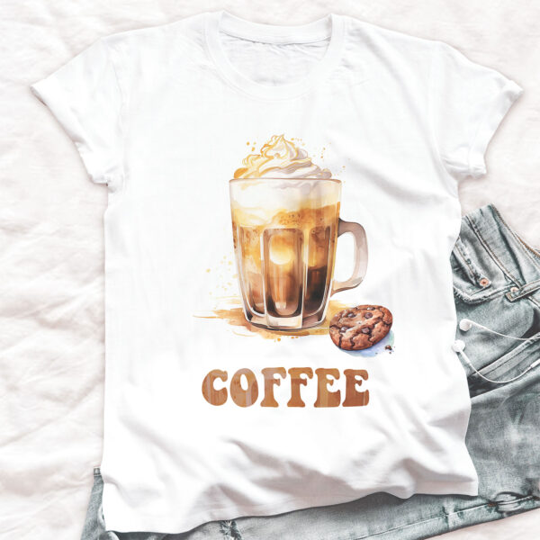 Високо кафе с крем и надпис Coffee върху бял памук