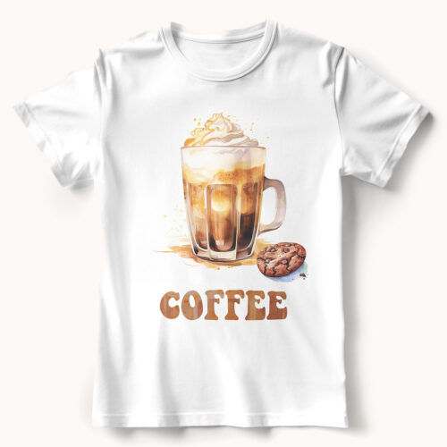 Тениска с високо кафе с крем и надпис Coffee