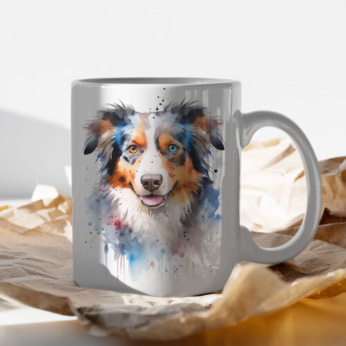 WB0715 mini aussie shepherd 15 Чаша с мини австралийска овчарка