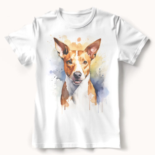 WB0725 Basenji 23 Тениска с басенджи, цветен акварелен портрет