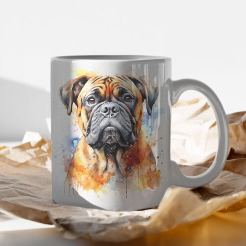 WB0726 Bullmastiff 15 Чаша с булмастиф в цветен акварел