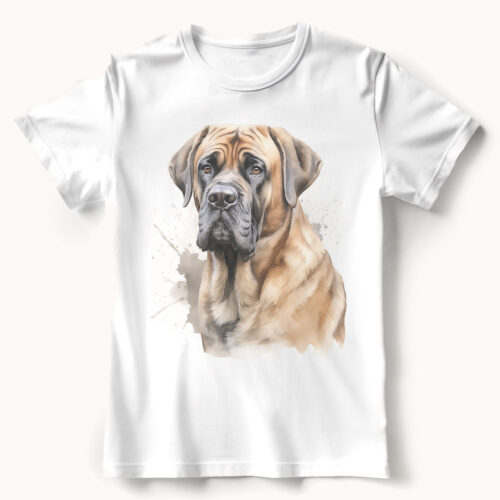 WB0727 English Mastiff 23 Тениска с английски мастиф, акварелен портрет