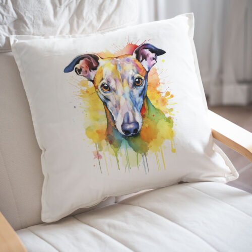 WB0730 Greyhound watercolor 24 Възглавница с хрътка в цветен акварел