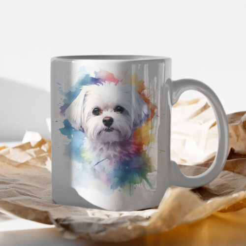 WB0733 Maltese dog 15 Чаша с малтийска болонка в дъгови цветове