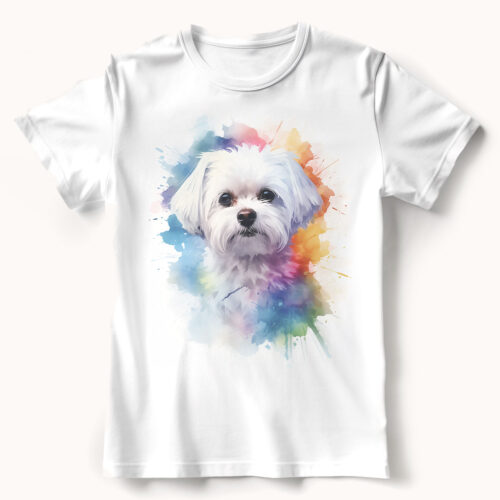 WB0733 Maltese dog 23 Тениска с малтийска болонка, цветен акварелен фон