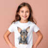 WB0740 Miniature Pinscher 12 Тениска с пинчер, акварелен портрет с изправени уши, унисекс кройка