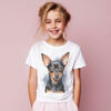 WB0740 Miniature Pinscher 13 Тениска с пинчер, акварелен портрет с изправени уши, детайл от щампата