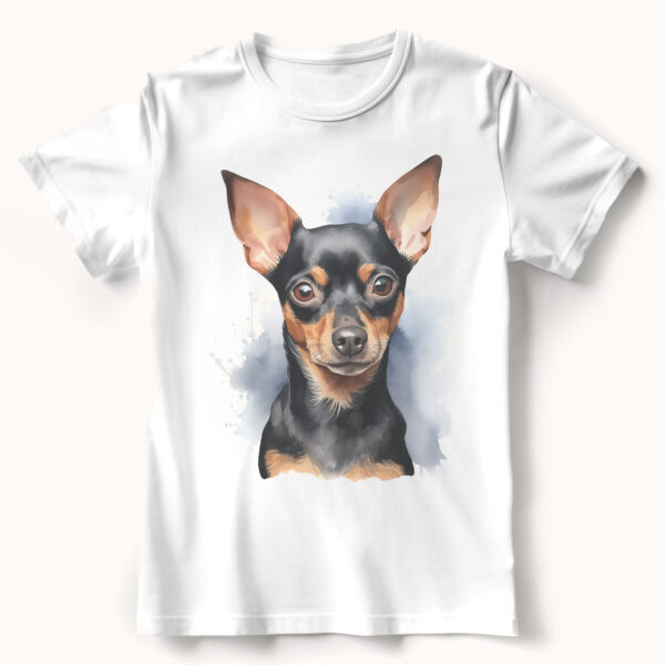 WB0740 Miniature Pinscher 23 Тениска с пинчер, акварелен портрет с изправени уши