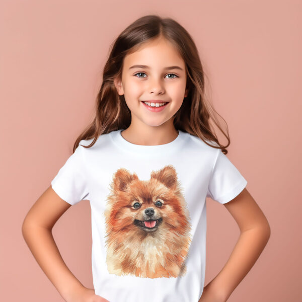 WB0743 Pomeranian 12 Тениска с померан с усмивка, акварелен портрет, унисекс кройка