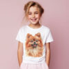 WB0743 Pomeranian 13 Тениска с померан с усмивка, акварелен портрет, детайл от щампата