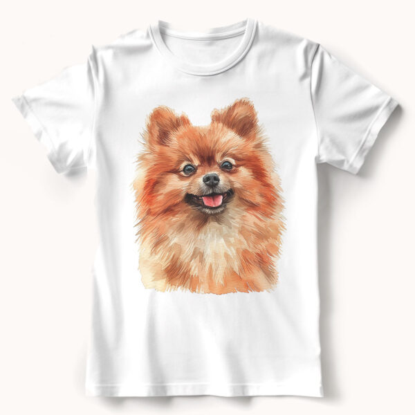 WB0743 Pomeranian 23 Тениска с померан с усмивка, акварелен портрет