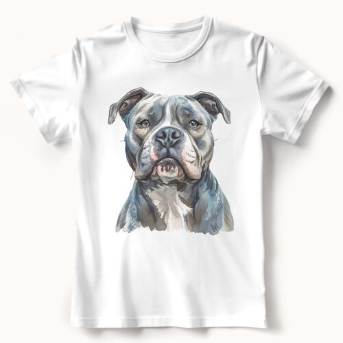 WB0744 American Bully dog 23 Тениска с американско бул куче, акварелен портрет
