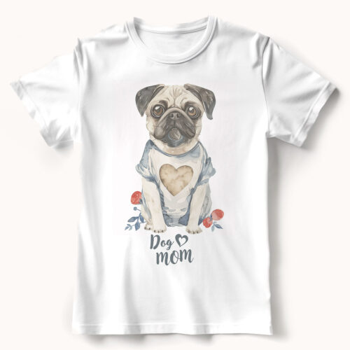 Уникална тениска за подарък за майка на куче Тениска с надпис Dog Mom и мопс с елече