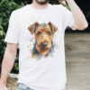 Welsh Terrier WB0626 19 Тениска с уелски териер, акварелен портрет, бял органичен памук