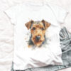Welsh Terrier WB0626 20 Уелски териер, акварелен портрет върху бял памук