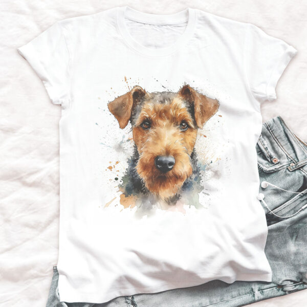 Welsh Terrier WB0626 20 Уелски териер, акварелен портрет върху бял памук