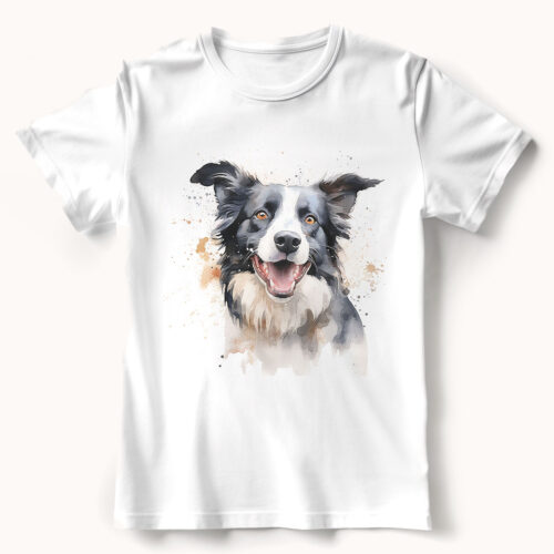 border collie WB0478 21 Тениска с бордър коли с усмивка, акварел