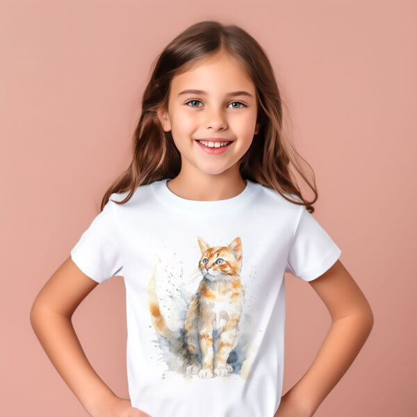 cat WB0500 10 Тениска с рижава котка в профил, акварел, унисекс кройка