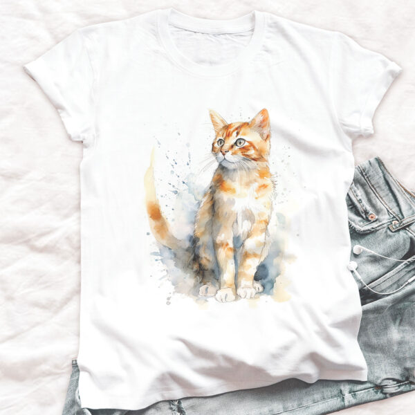 cat WB0500 20 Рижава котка в профил, акварел върху бял памук