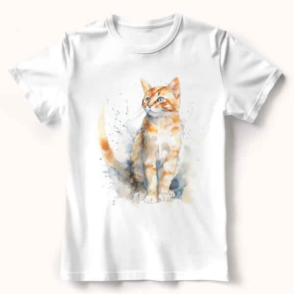 cat WB0500 21 Тениска с рижава котка в профил, акварел
