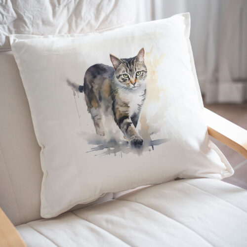 cat WB0503 22 Възглавница със сива котка в движение