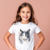 cat WB0504 10 Тениска с черно-бяла котка, акварелен портрет, унисекс кройка