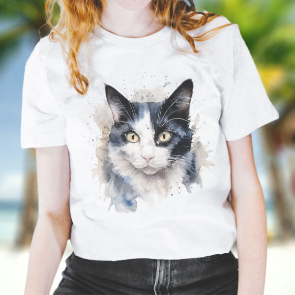 cat WB0504 18 Щампа: черно-бяла котка, акварелен портрет