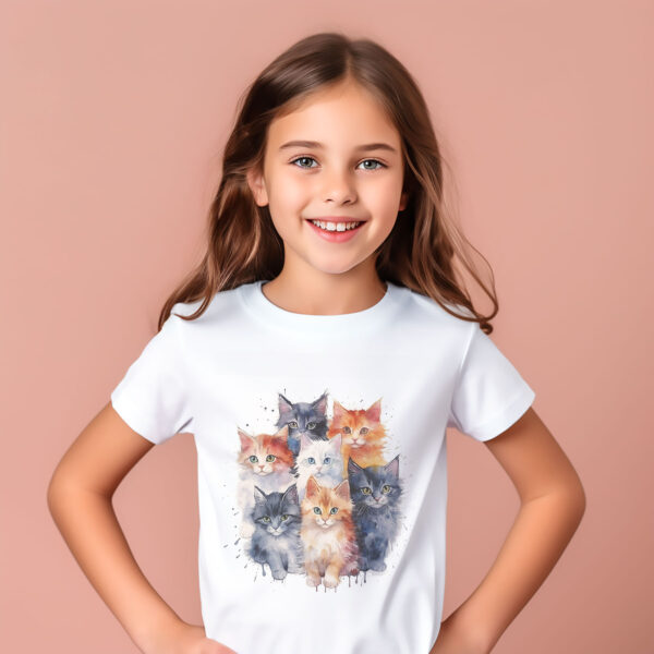 cat WB0506 10 Тениска с група котки, акварелен портрет, унисекс кройка