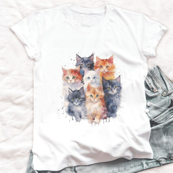 cat WB0506 20 Група котки, акварелен портрет върху бял памук