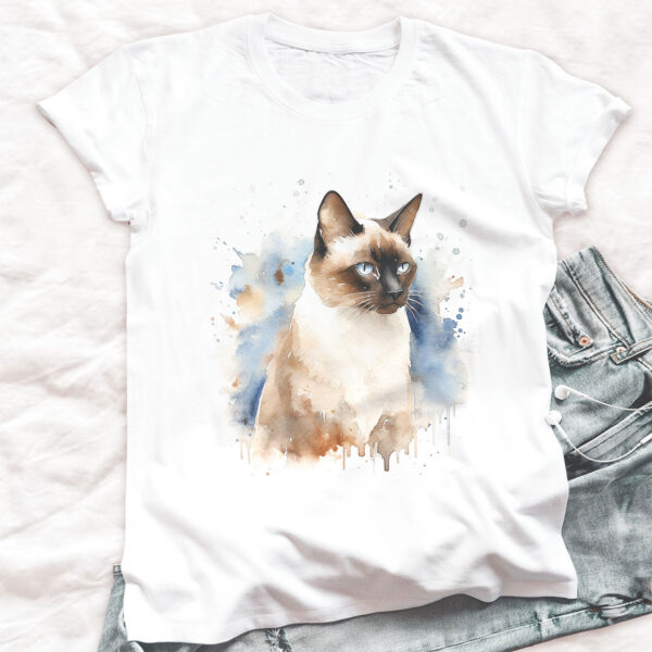cat WB0508 20 Сиамска котка, акварелен портрет върху бял памук