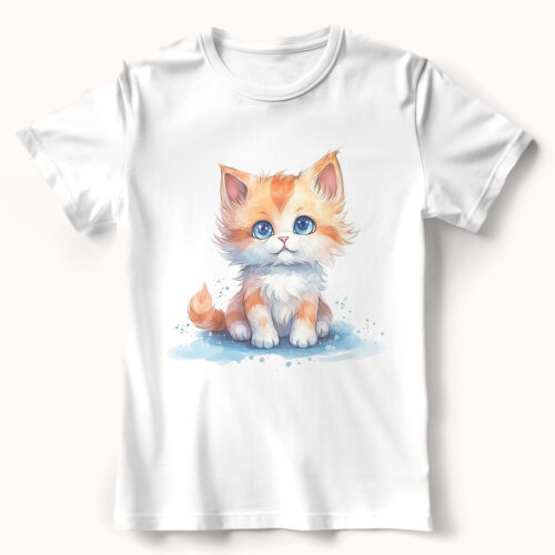 cat WB0511 21 Тениска с рижаво котенце, детски акварел