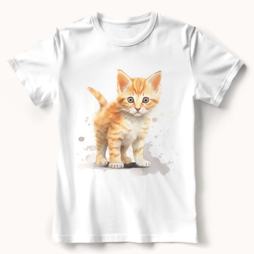 cat WB0560 21 Тениска с рижо котенце, акварелна щампа