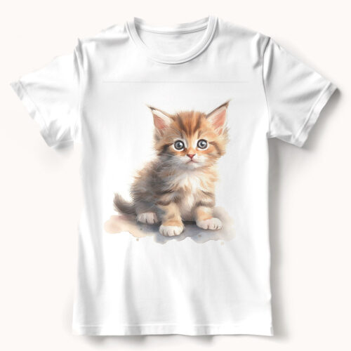 cat WB0601 21 Тениска с рижаво коте, седнало, акварел